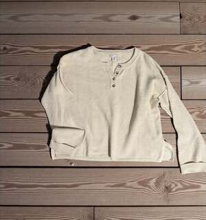 Sincerely Jules Off-White Waffle Knit Henley Pullover Sweater